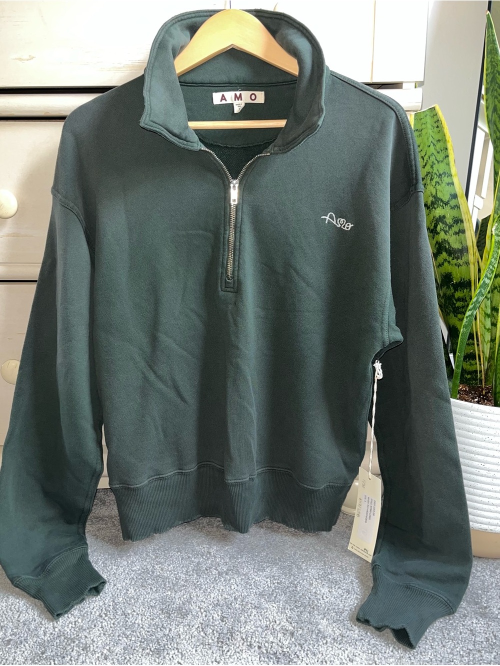 NWT AMO Denim Half Zip Sweatshirt Oversized Small